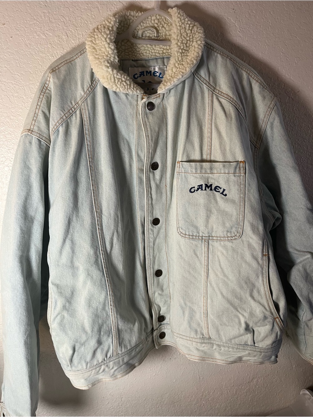 Camel Light Blue Sherpa-Lined Denim Field Jacket